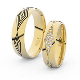 Snubní prsteny ze žlutého zlata s brilianty, pár - 3074