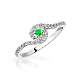 Zlatý zásnubní prsten DF 3052, bílé zlato, smaragd s diamanty
