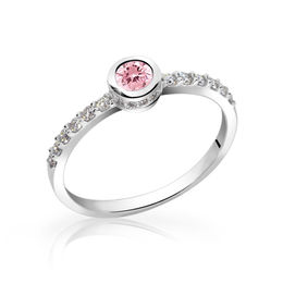 Zlatý dámský prsten DF 2803 z bílého zlata, růžový safír s diamanty