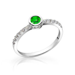 Zlatý smaragdový prsten DF 2803 z bílého zlata, smaragd s diamanty