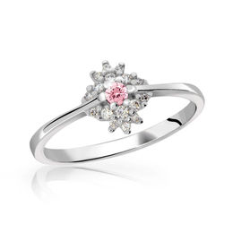 Zlatý zásnubný prsteň DF 3055, biele zlato, ružový zafír s diamantmi