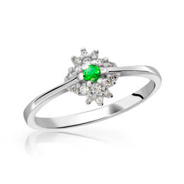 Zlatý zásnubní prsten DF 3055, bílé zlato, smaragd s diamanty