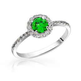 Zlatý zásnubný prsteň DF 3098, biele zlato, smaragd s diamantmi