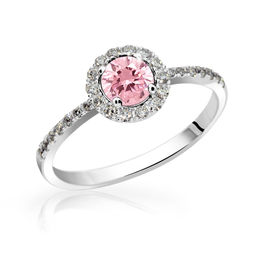 Zlatý zásnubný prsteň DF 3098, biele zlato, ružový zafír s diamantmi
