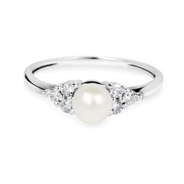 Zlatý dámský prsten DF 2549 z bílého zlata, sladkovodní perla s diamanty