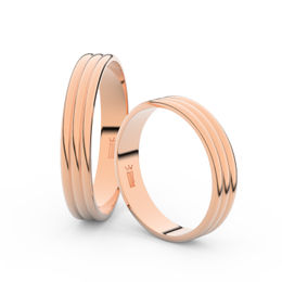Snubní prsteny z růžového zlata, 4 mm, trojvlnný, pár - 4K37