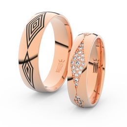 Snubní prsteny z růžového zlata s brilianty, pár - 3074