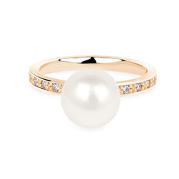 Anillo de oro para mujer DF 2659 elaborado en oro rosa, perla de agua dulce con diamantes