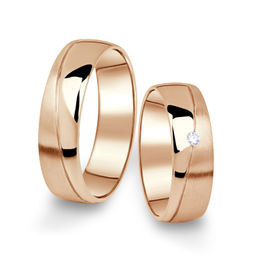 Snubní prsteny z růžového zlata s briliantem, pár - 01