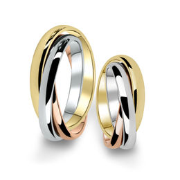 Kombinované snubní prsteny z bílého, žlutého a růžového zlata, pár - 02