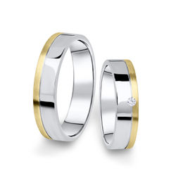 Kombinované snubní prsteny z bílého a žlutého zlata s briliantem, pár - 05