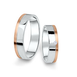 Kombinované snubní prsteny z bílého a růžového zlata s briliantem, pár - 05