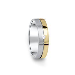 Dámský prsten DF 06/D, bílé+žluté zlato 5858/1000, s briliantem, povrch brus
