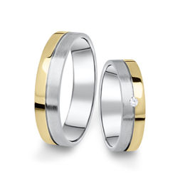 Kombinované snubní prsteny z bílého a žlutého zlata s briliantem, pár - 06