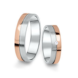 Kombinované snubní prsteny z bílého a růžového zlata s briliantem, pár - 06
