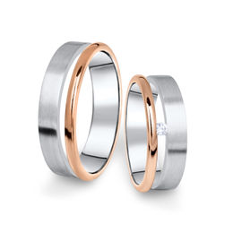 Kombinované snubní prsteny z bílého a růžového zlata s briliantem, pár - 11