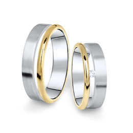 Kombinované snubní prsteny z bílého a žlutého zlata s briliantem, pár - 11