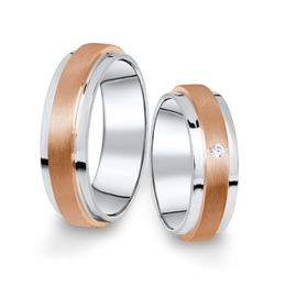 Kombinované snubní prsteny z bílého a růžového zlata s briliantem, pár - 12