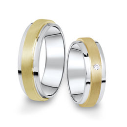 Kombinované snubní prsteny z bílého a žlutého zlata s briliantem, pár - 12