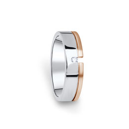 Dámský prsten DF 16/D, bílé+růžové zlato 585/1000, s briliantem