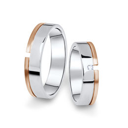 Kombinované snubní prsteny z bílého a růžového zlata s briliantem, pár - 16
