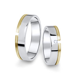 Kombinované snubní prsteny z bílého a žlutého zlata s briliantem, pár - 16