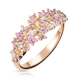 Zlatý dámsky prsteň DF 5030 z ružového zlata, farebné kamene