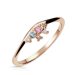 Zlatý dámský prsten DF 5039 z růžového zlata, barevné kameny