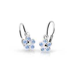 Pendientes para bebés Danfil Flower C2744 Oro blanco con diamantes de imitación azules del Ártico
