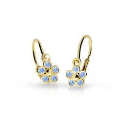 Pendientes infantiles Danfil Flower C2744 oro amarillo con diamantes de imitación azules del Ártico