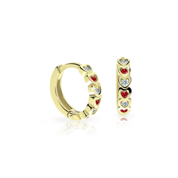 Dětské náušnice Danfil kroužky C3339 ze žlutého zlata s kamínky Ruby Dark