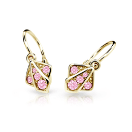 Pendientes de bebé Danfil C2241 oro amarillo con diamantes de imitación rosa