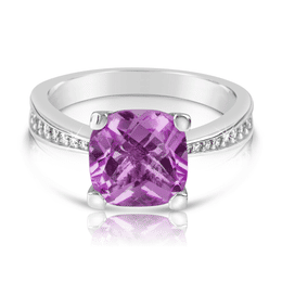 Zlatý dámský prsten DF 3487 z bílého zlata, ametyst s diamanty