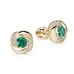 Damen goldene Ohrringe DF 3265, Smaragd mit Diamanten, Gelbgold