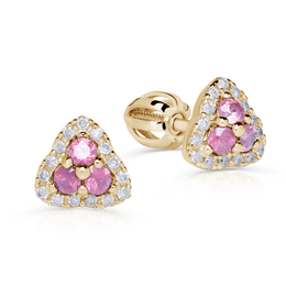 Damen goldene Ohrringe DF 3264, rosa Saphir mit Diamanten, Gelbgold