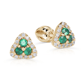 Damen goldene Ohrringe DF 3264, Smaragd mit Diamanten, Gelbgold