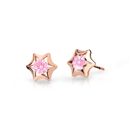 Dětské náušnice Danfil hvězdičky C2159 z růžového zlata s kamínky Pink, zapínání puzeta