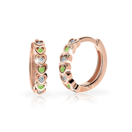 Pendientes infantiles Danfil rings C3340 en oro rosa con pedrería Verde Peridoto