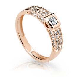 Zlatý zásnubní prsten DLR 2361, růžové zlato, se zirkony