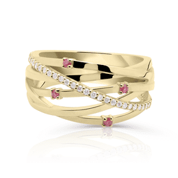 Zlatý dámský prsten DF 5772 ze žlutého zlata, s brilianty a rubíny