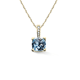 Zlatý dámský přívěsek DF 5168, žluté zlato, topaz blue s diamanty