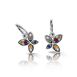 Dětské náušnice Danfil C2259/G0 z bílého zlata s duhovými zirkony, zapínání brizura