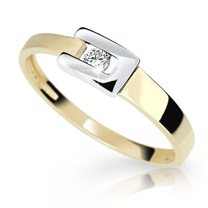 Zlatý dámský prsten DF 2039 ze žlutého zlata, s briliantem 52
