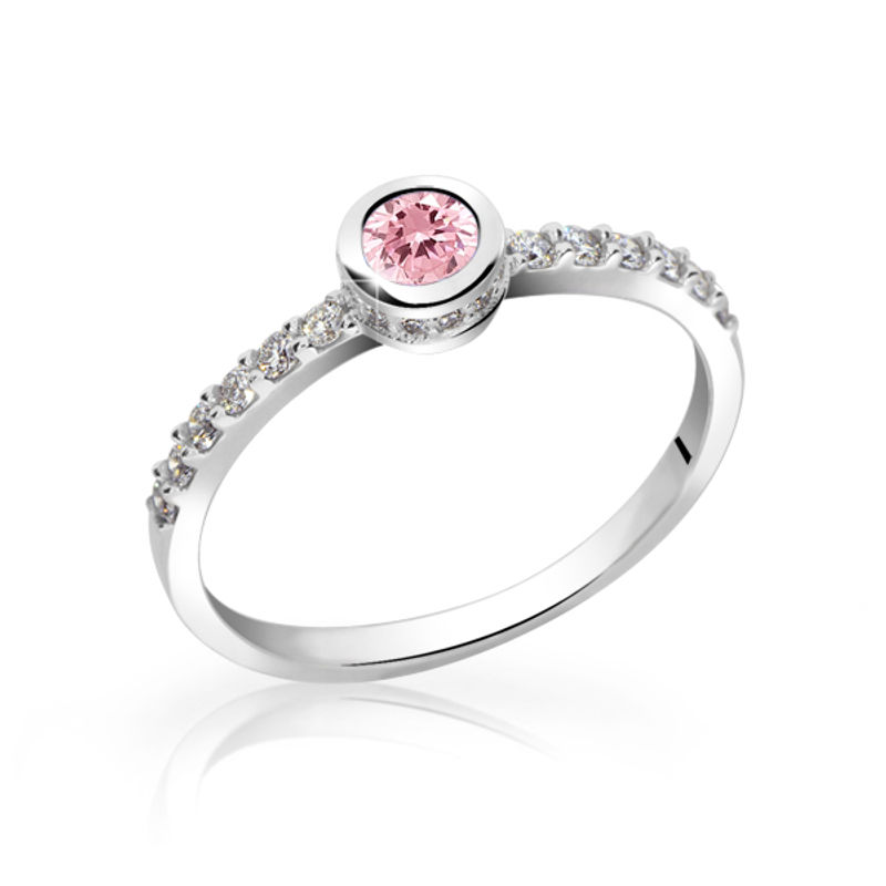 Zlatý dámský prsten DF 2803 z bílého zlata, růžový safír s diamanty 51