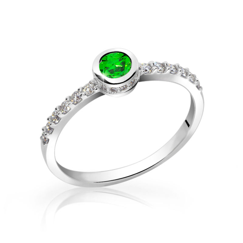 Zlatý smaragdový prsten DF 2803 z bílého zlata, smaragd s diamanty 53