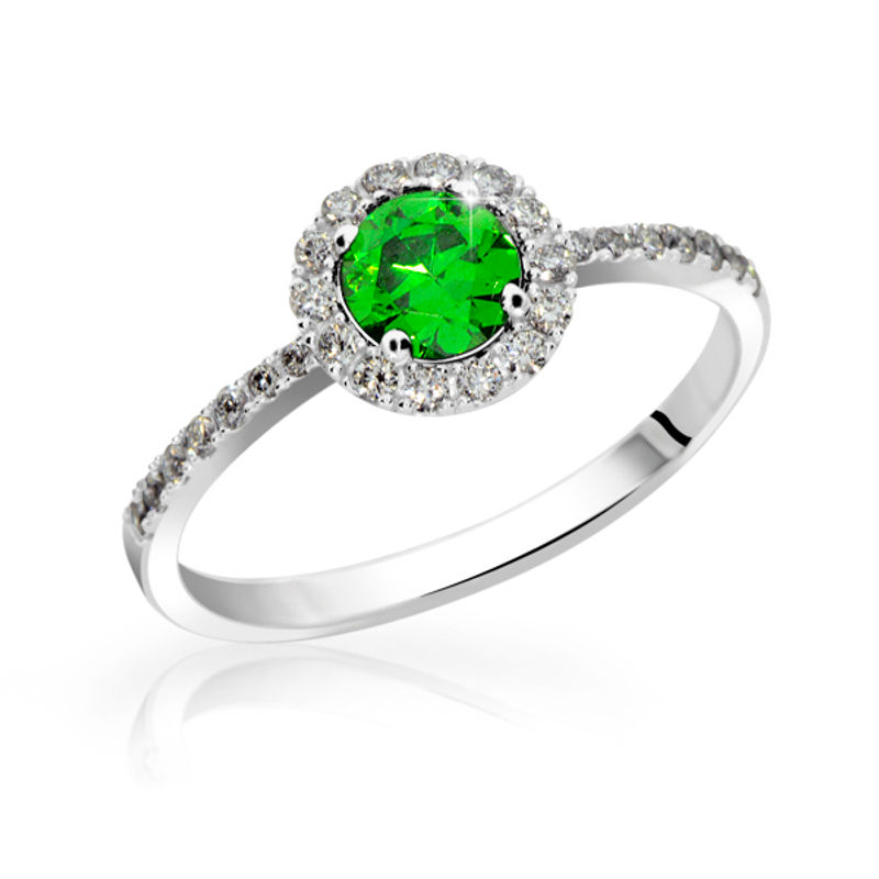 Zlatý zásnubní prsten DF 3098, bílé zlato, smaragd s diamanty 53
