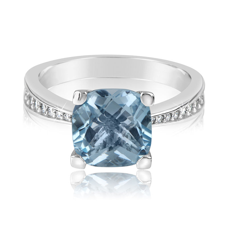 Zlatý dámský prsten DF 3487 z bílého zlata, topaz swiss blue s diamanty 64