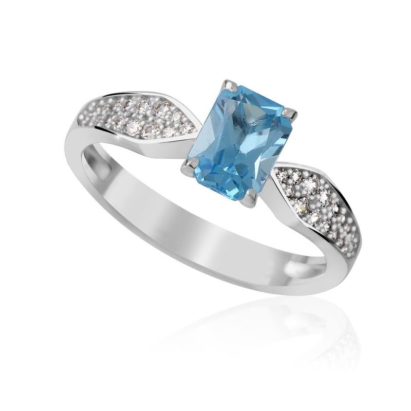 Zlatý dámský prsten DF 3456 z bílého zlata, topaz swiss blue s diamanty 60
