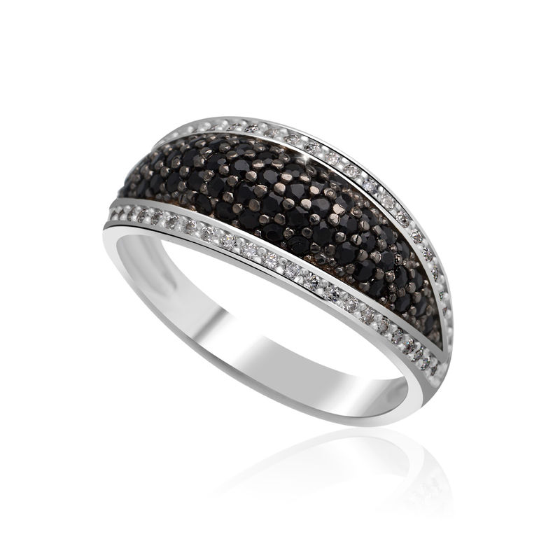 Zlatý dámský prsten DF 3353 z bílého zlata, černé a bílé diamanty 61
