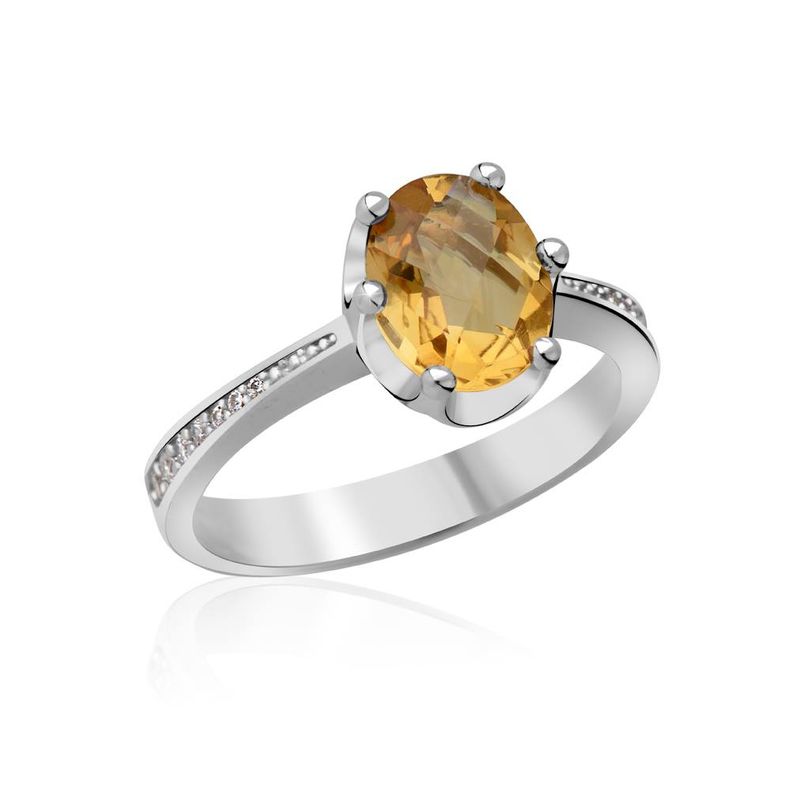 Zlatý zásnubní prsten DF 3362, bílé zlato, citrín s diamanty 64